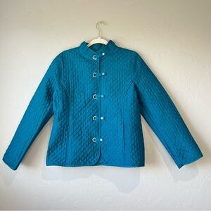 Vintage Carole Little 100% Silk Teal Quilted M Preppy Jewel Tone Classic Blue